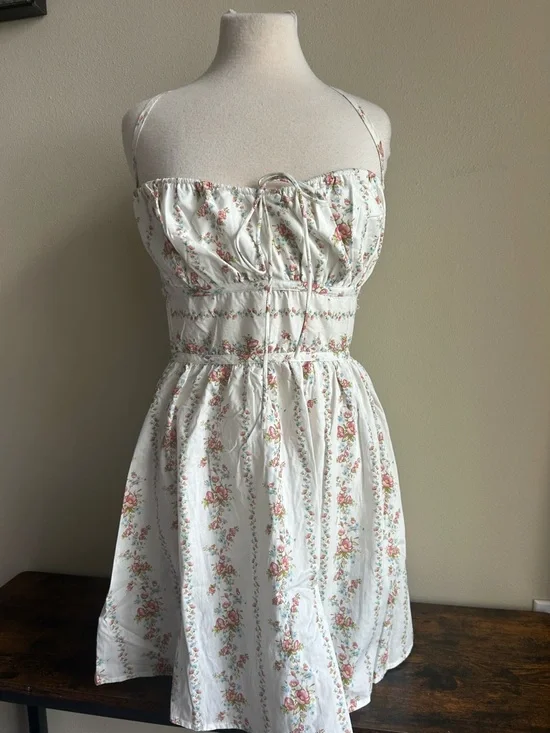 Forever 21 White Floral Backless Sundress with Pink Roses - Picture 1 of 2